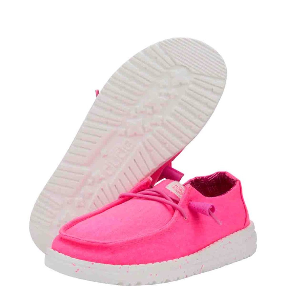 HEY DUDE YOUTH WENDY CANVAS SLIP-ON SHOE (NEON PINK) Size 3 NEW